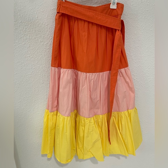 English Factory tee length color block skirt with attached tie belt - Picture 1 of 2